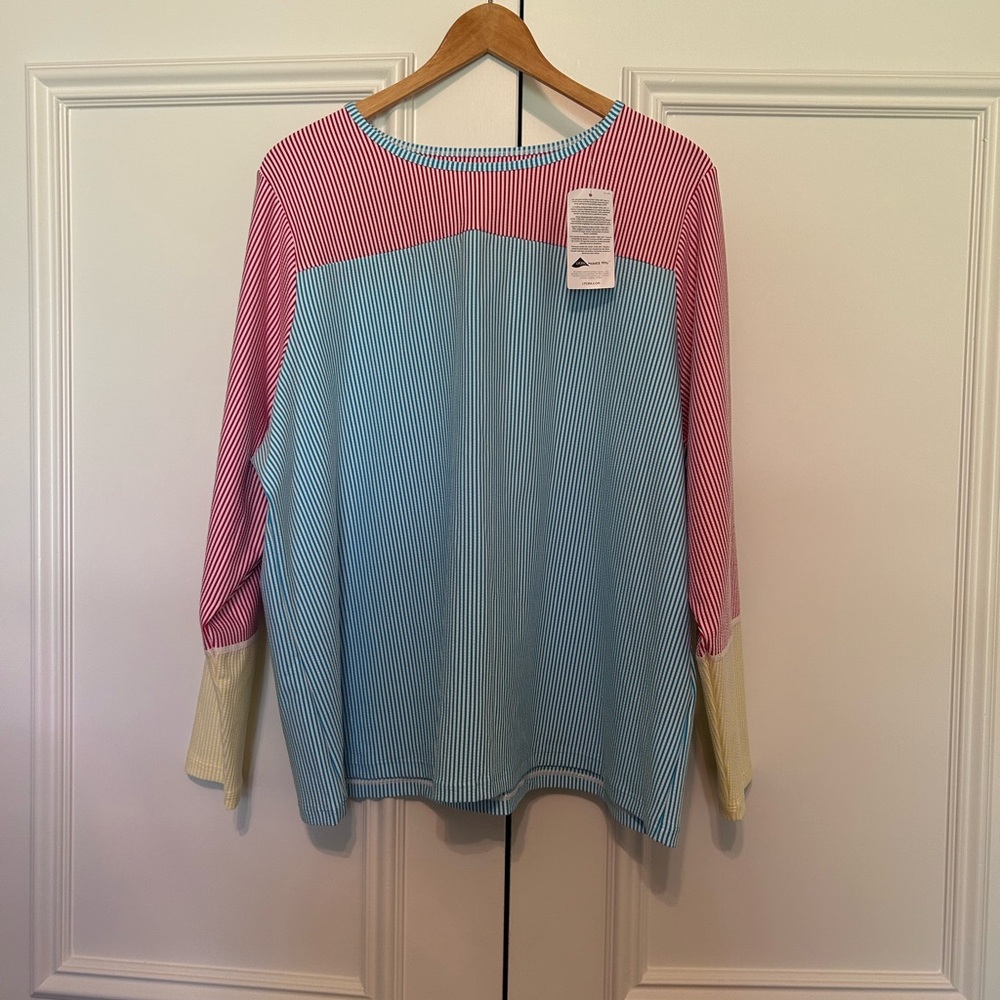 Lands' End Red, Blue, and Yellow Searsucker Cover-up Top